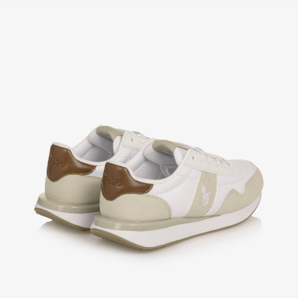 Ralph Lauren-Boys Beige & White Colourblock Lace-Up Trainers | Childrensalon