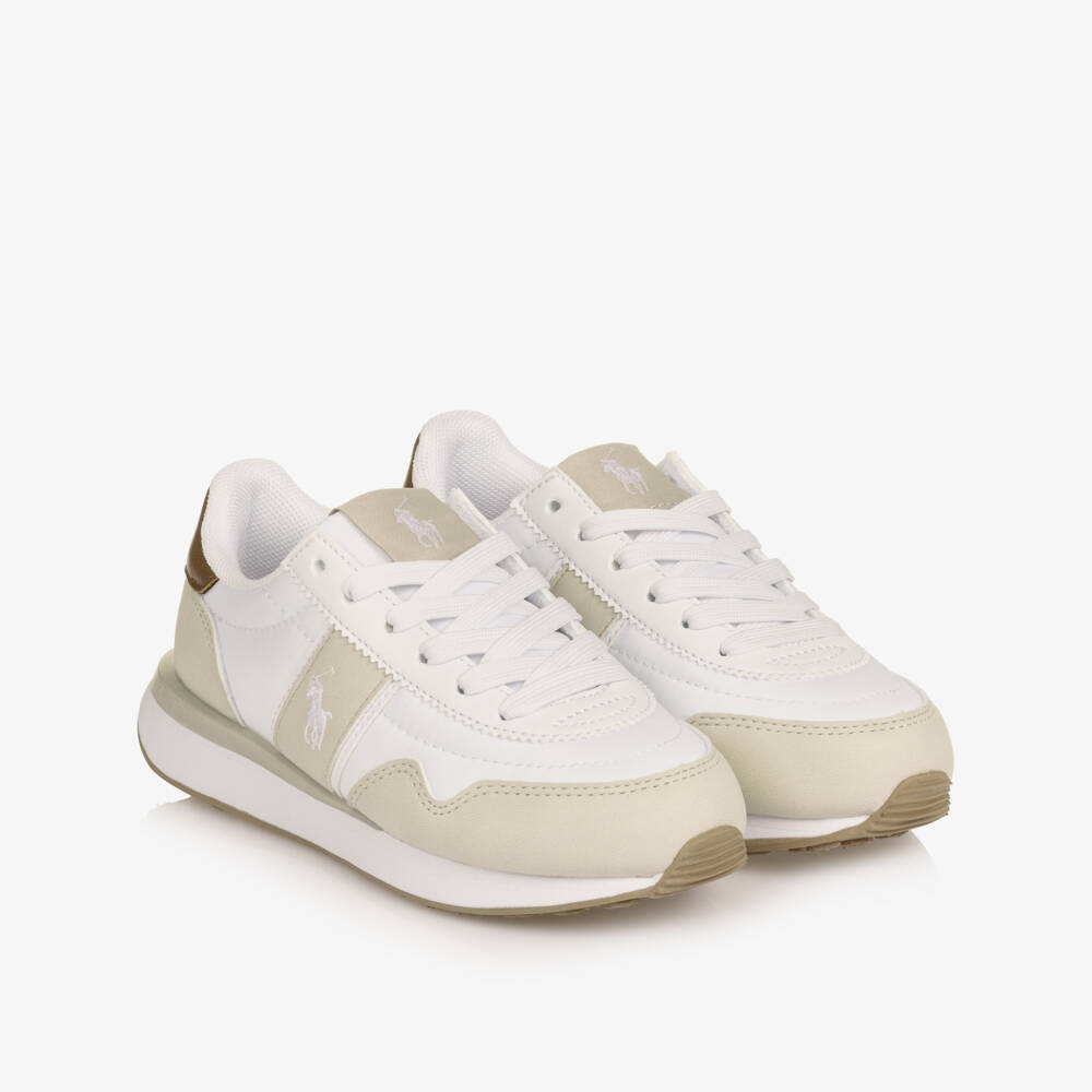 Ralph Lauren-Boys Beige & White Colourblock Lace-Up Trainers | Childrensalon