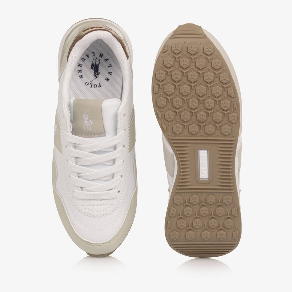 Ralph Lauren-Boys Beige & White Colourblock Lace-Up Trainers | Childrensalon