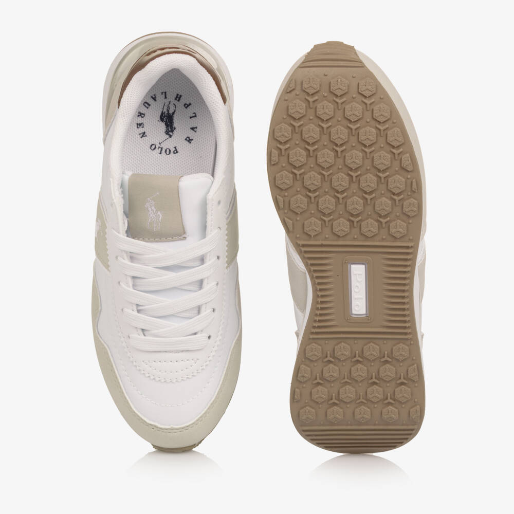 Ralph Lauren-Boys Beige & White Colourblock Lace-Up Trainers | Childrensalon