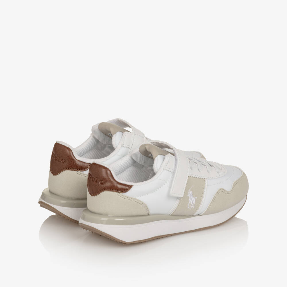 Ralph Lauren-Boys Beige & White Colourblock Velcro Trainers | Childrensalon