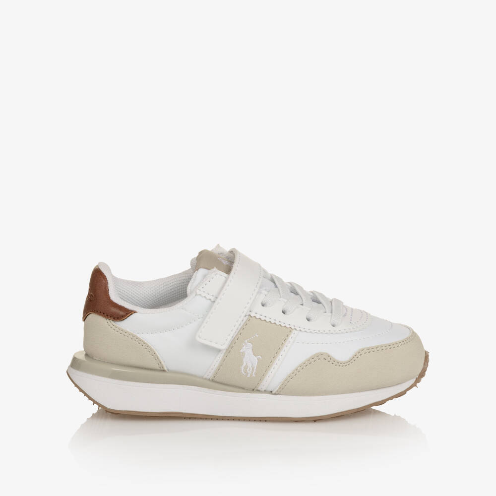 Ralph Lauren-Boys Beige & White Colourblock Velcro Trainers | Childrensalon