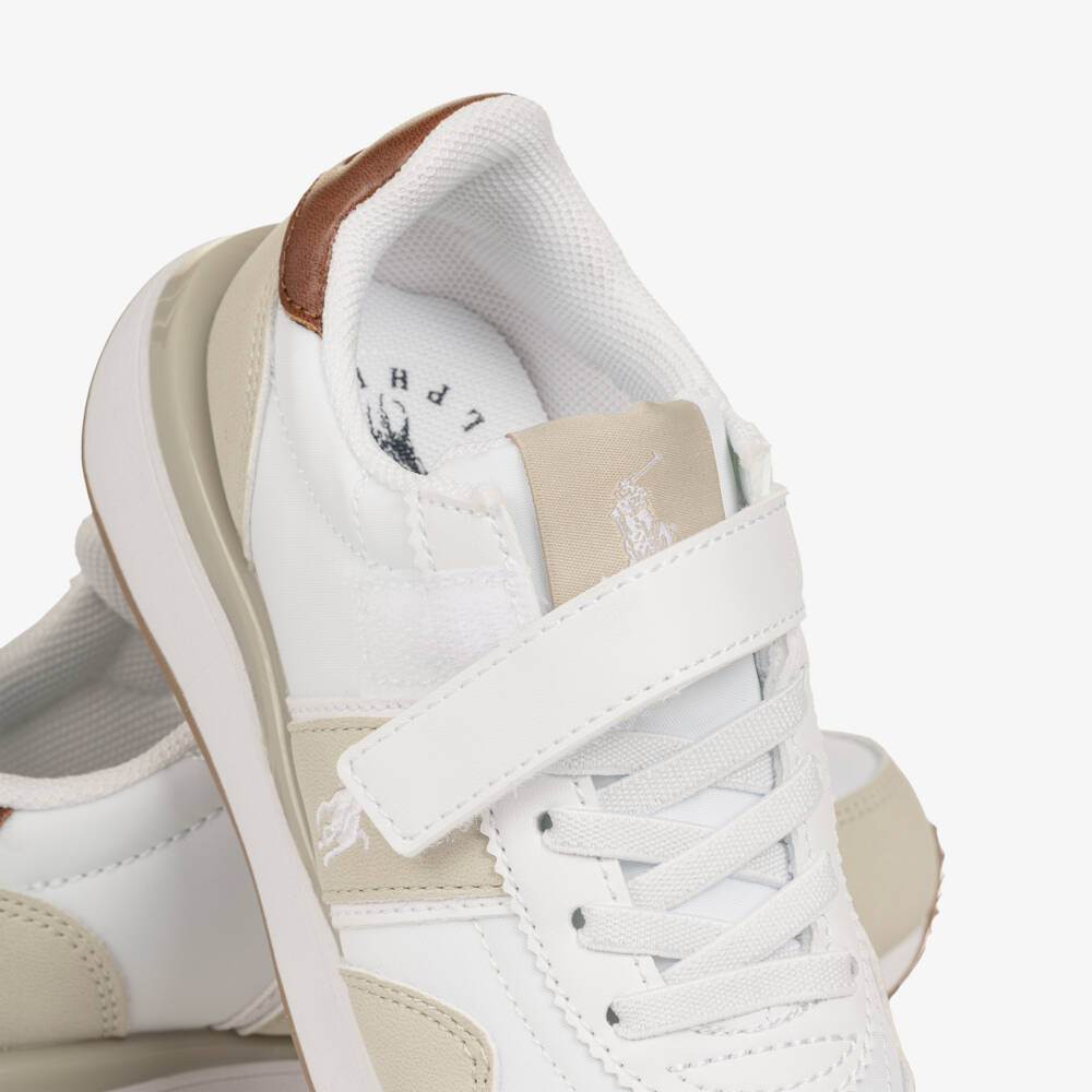 Ralph Lauren-Boys Beige & White Colourblock Velcro Trainers | Childrensalon