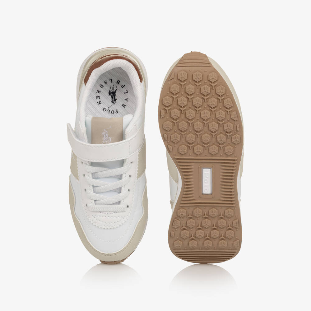 Ralph Lauren-Boys Beige & White Colourblock Velcro Trainers | Childrensalon