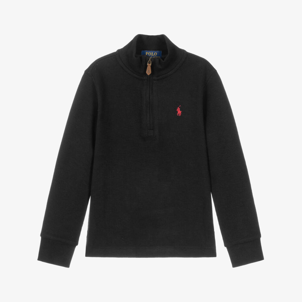 Ralph Lauren-Boys Black 1/4 Zip Cotton Sweatshirt | Childrensalon