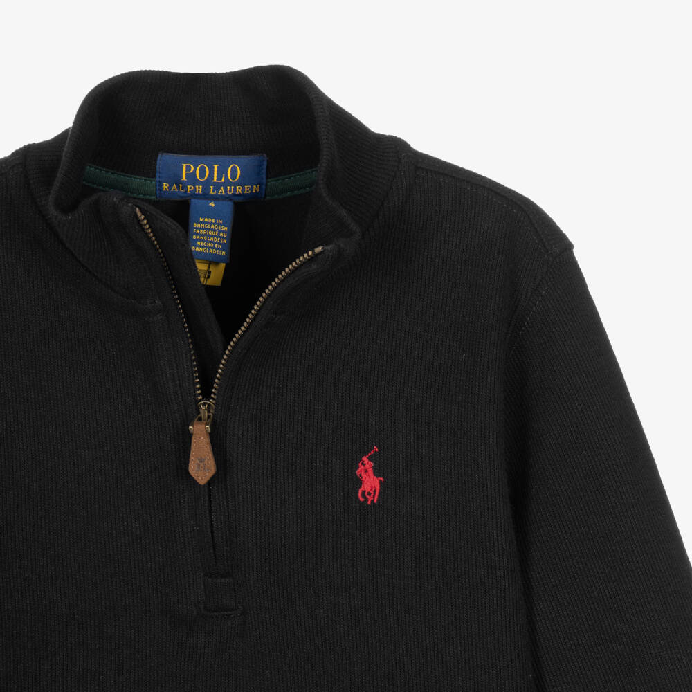 Ralph Lauren-Boys Black 1/4 Zip Cotton Sweatshirt | Childrensalon