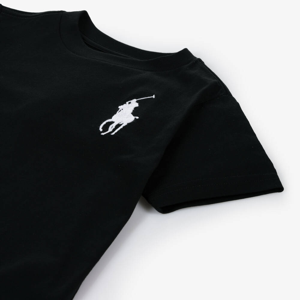 Ralph Lauren-Boys Black Cotton Big Pony T-Shirt | Childrensalon