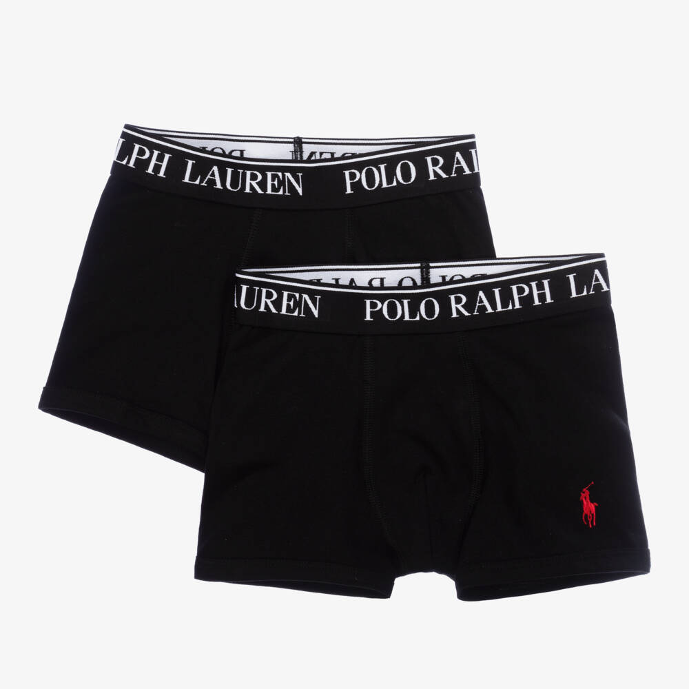 Ralph Lauren-Boys Black Cotton Boxer Shorts (2 Pack) | Childrensalon