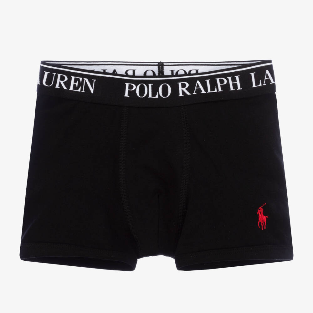 Ralph Lauren-Boys Black Cotton Boxer Shorts (2 Pack) | Childrensalon