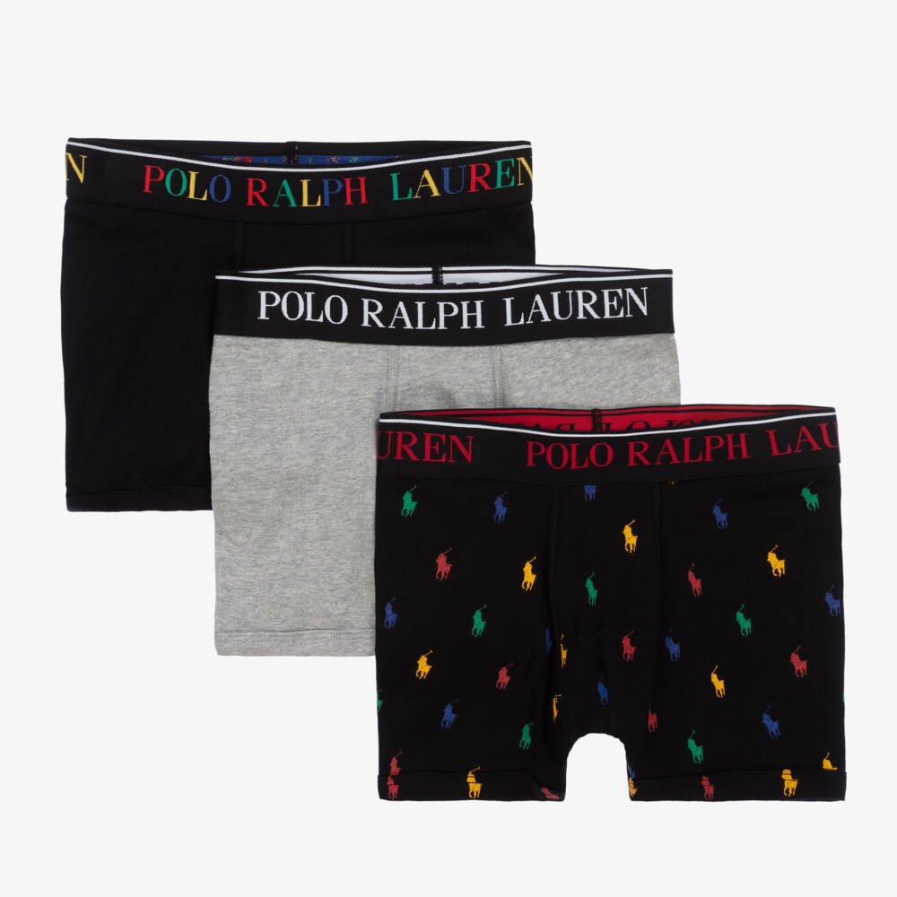Ralph Lauren-Boys Black Cotton Boxer Shorts (3 Pack) | Childrensalon