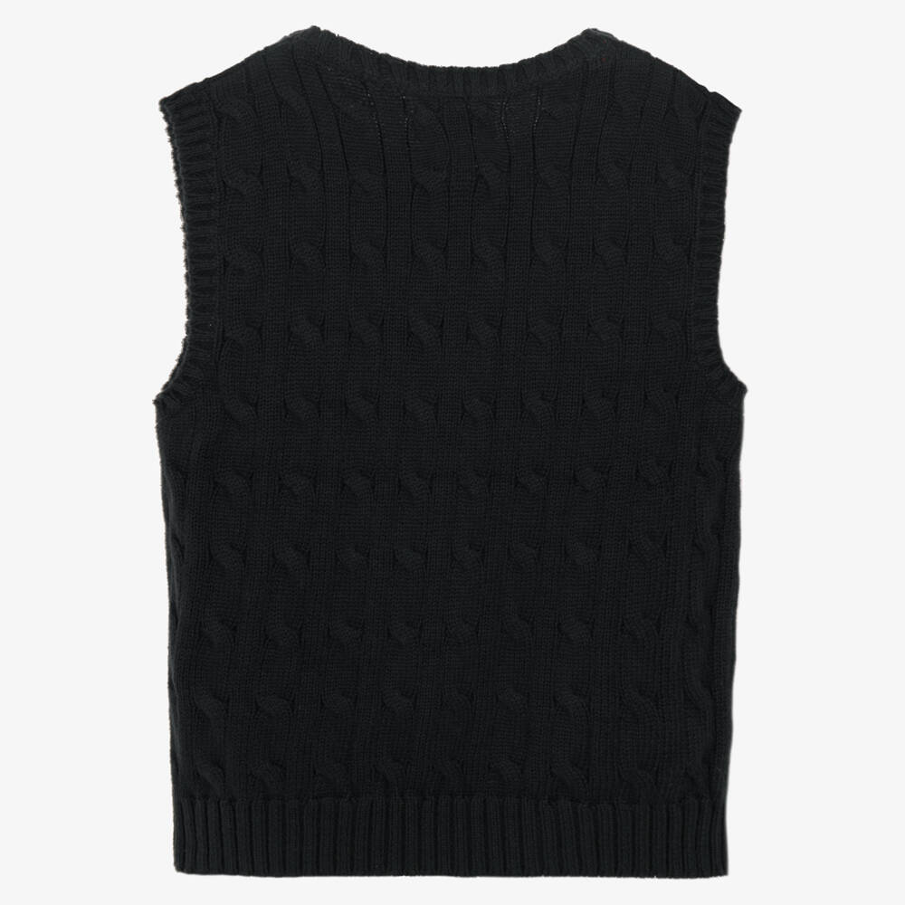 Ralph Lauren-Boys Black Cotton Cable Knit Slipover | Childrensalon