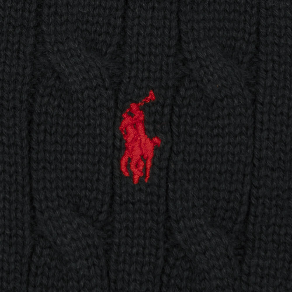 Ralph Lauren-Boys Black Cotton Cable Knit Slipover | Childrensalon