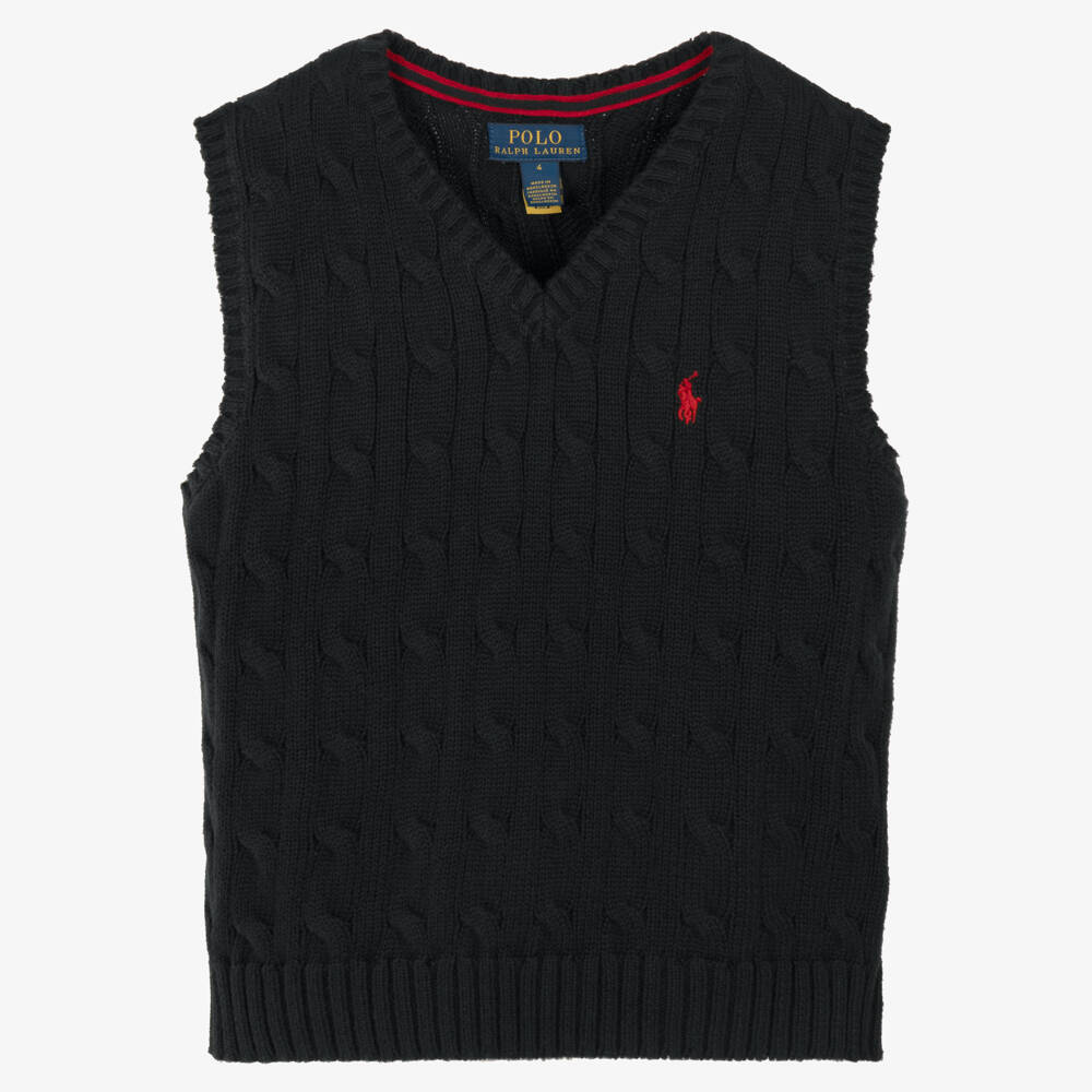 Ralph Lauren-Boys Black Cotton Cable Knit Slipover | Childrensalon