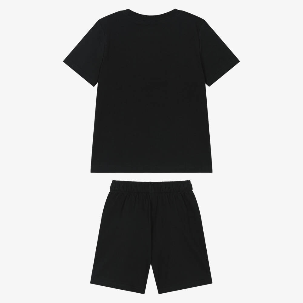 Ralph Lauren-Boys Black Cotton Jersey Short Pyjamas with Large Logos | Childrensalon