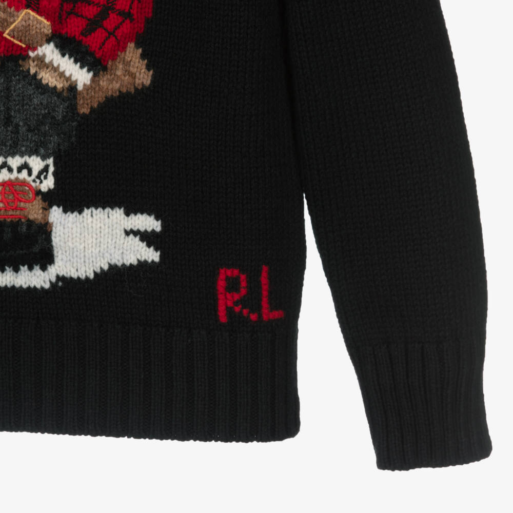 Ralph Lauren-Boys Black Cotton Knit Polo Bear Sweater | Childrensalon