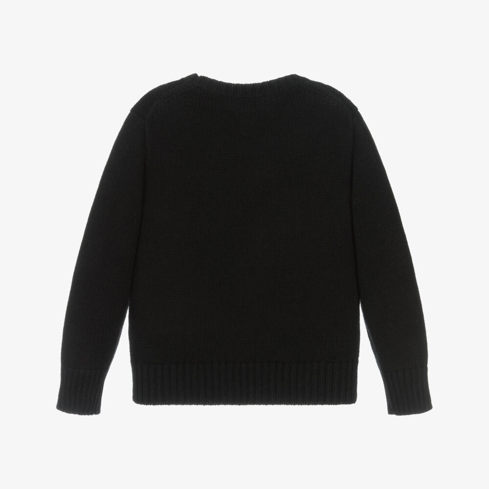 Ralph Lauren-Boys Black Cotton Knit Polo Bear Sweater | Childrensalon