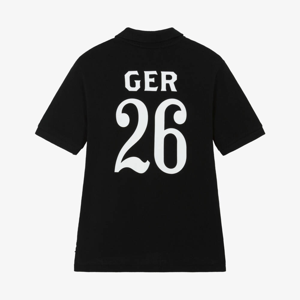 Ralph Lauren-Boys Black Cotton Piqué Germany Polo Shirt | Childrensalon