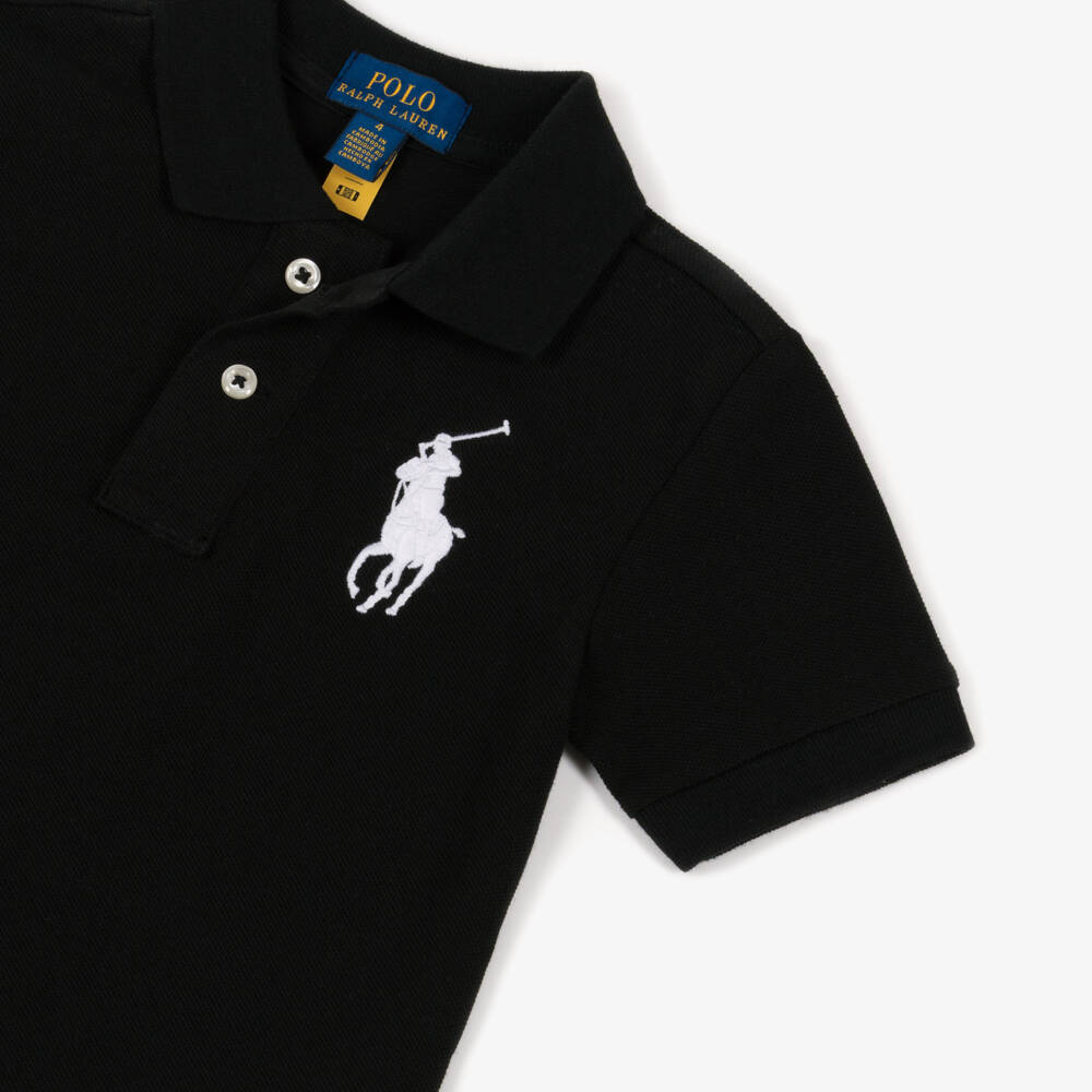 Ralph Lauren-Boys Black Cotton Piqué Polo Shirt with Big Pony Logo | Childrensalon