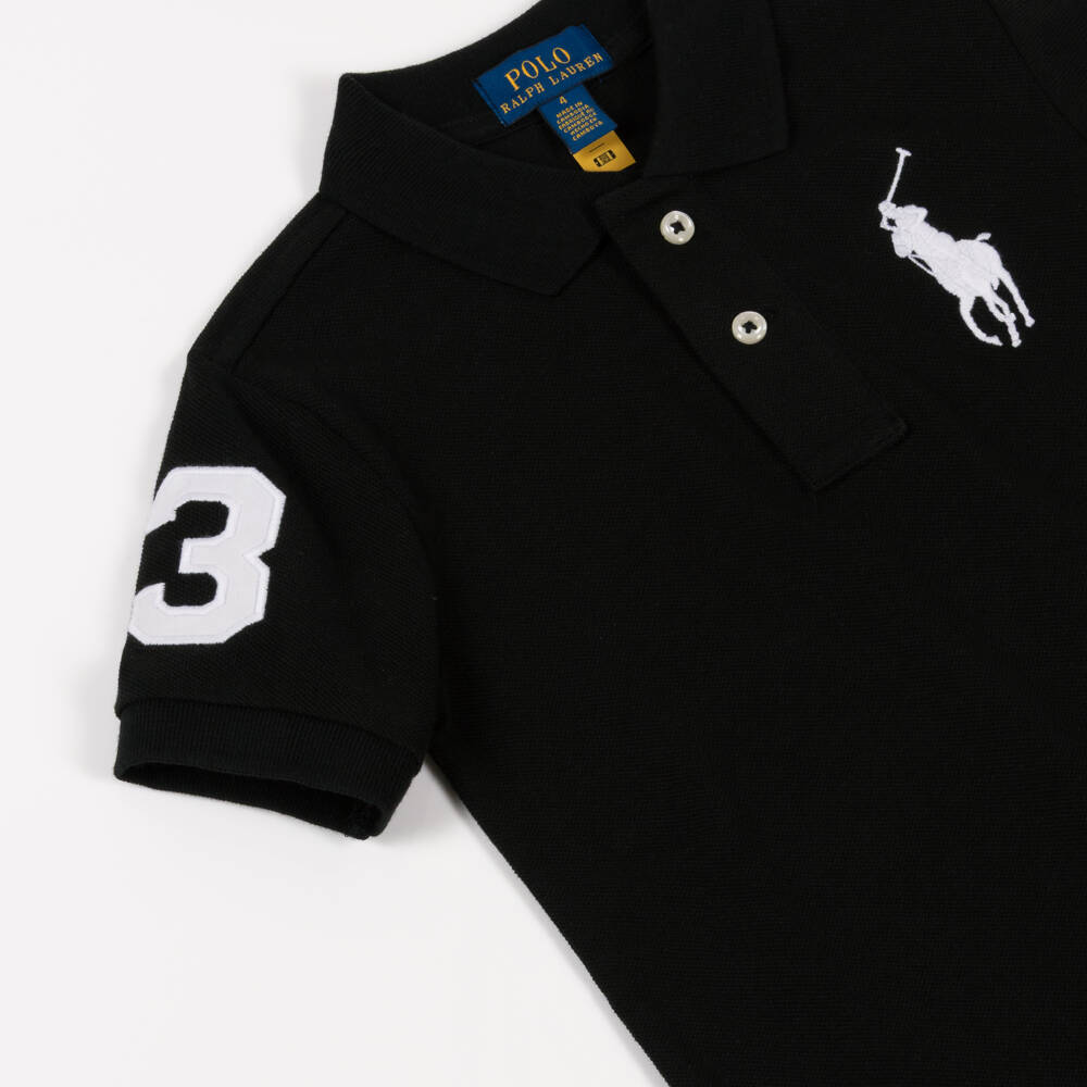 Ralph Lauren-Boys Black Cotton Piqué Polo Shirt with Big Pony Logo | Childrensalon