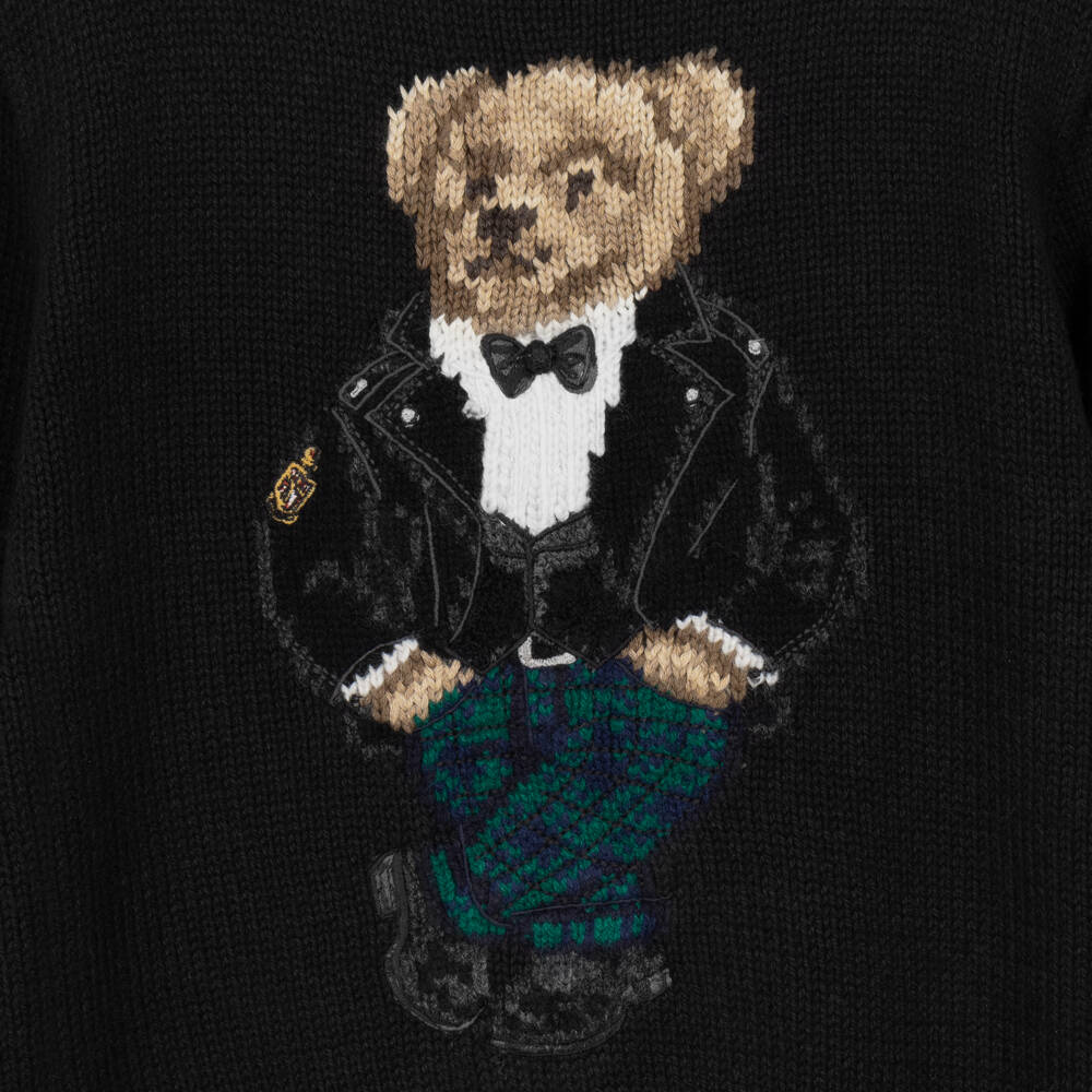 Ralph Lauren-Boys Black Cotton Polo Bear Sweater | Childrensalon