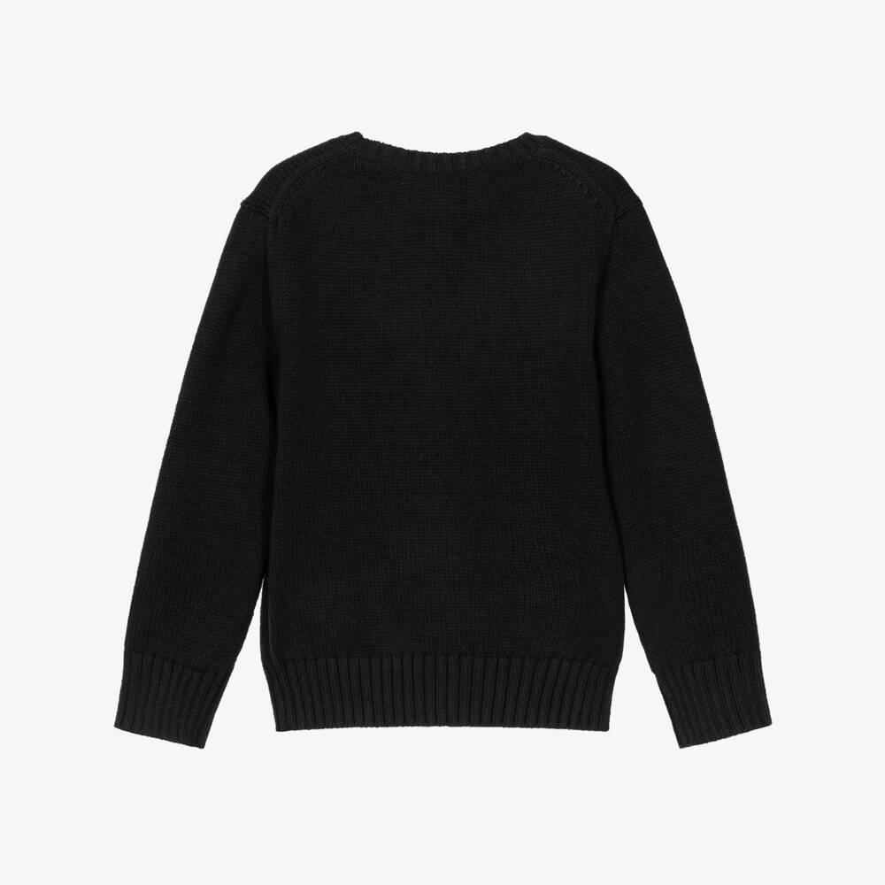 Ralph Lauren-Boys Black Cotton Polo Bear Sweater | Childrensalon