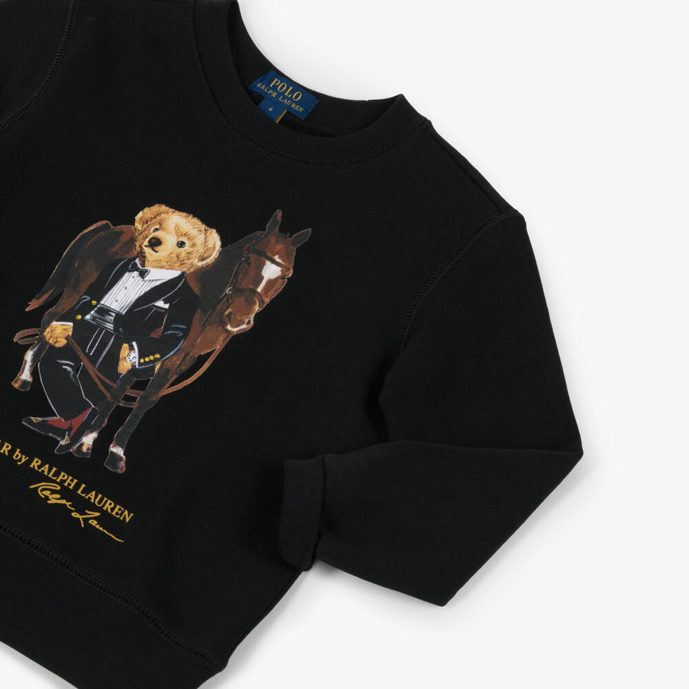 Ralph Lauren-Boys Black Cotton Sweatshirt with Tuxedo Polo Bear | Childrensalon