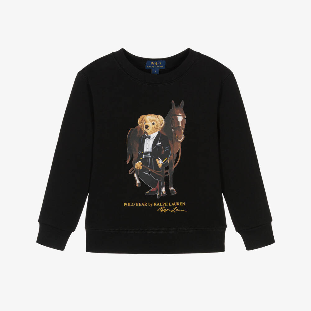 Ralph Lauren-Boys Black Cotton Sweatshirt with Tuxedo Polo Bear | Childrensalon