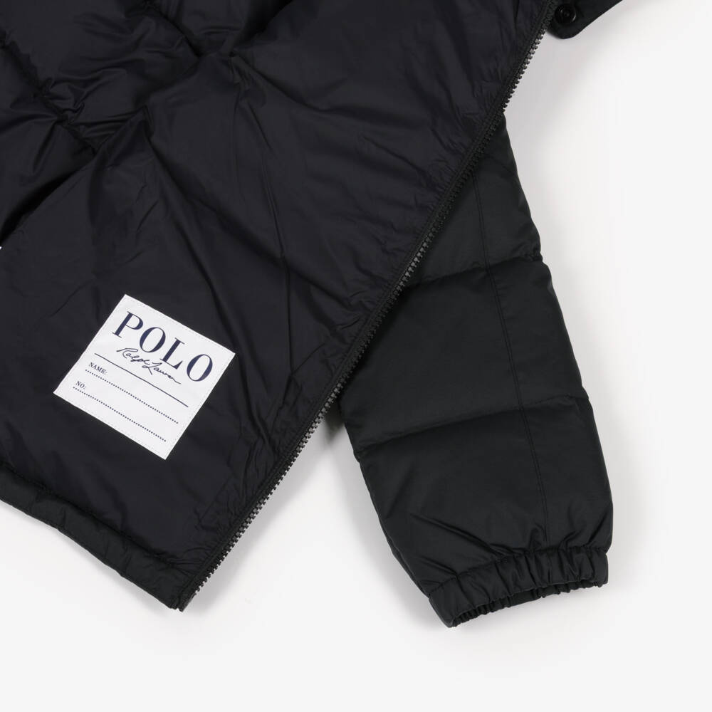 Ralph Lauren-جاكيت بهودي مبطن بريش لون أسود للأولاد  | Childrensalon