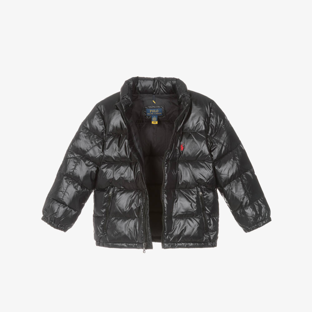 Ralph Lauren-Boys Black Hooded Down Puffer Jacket | Childrensalon