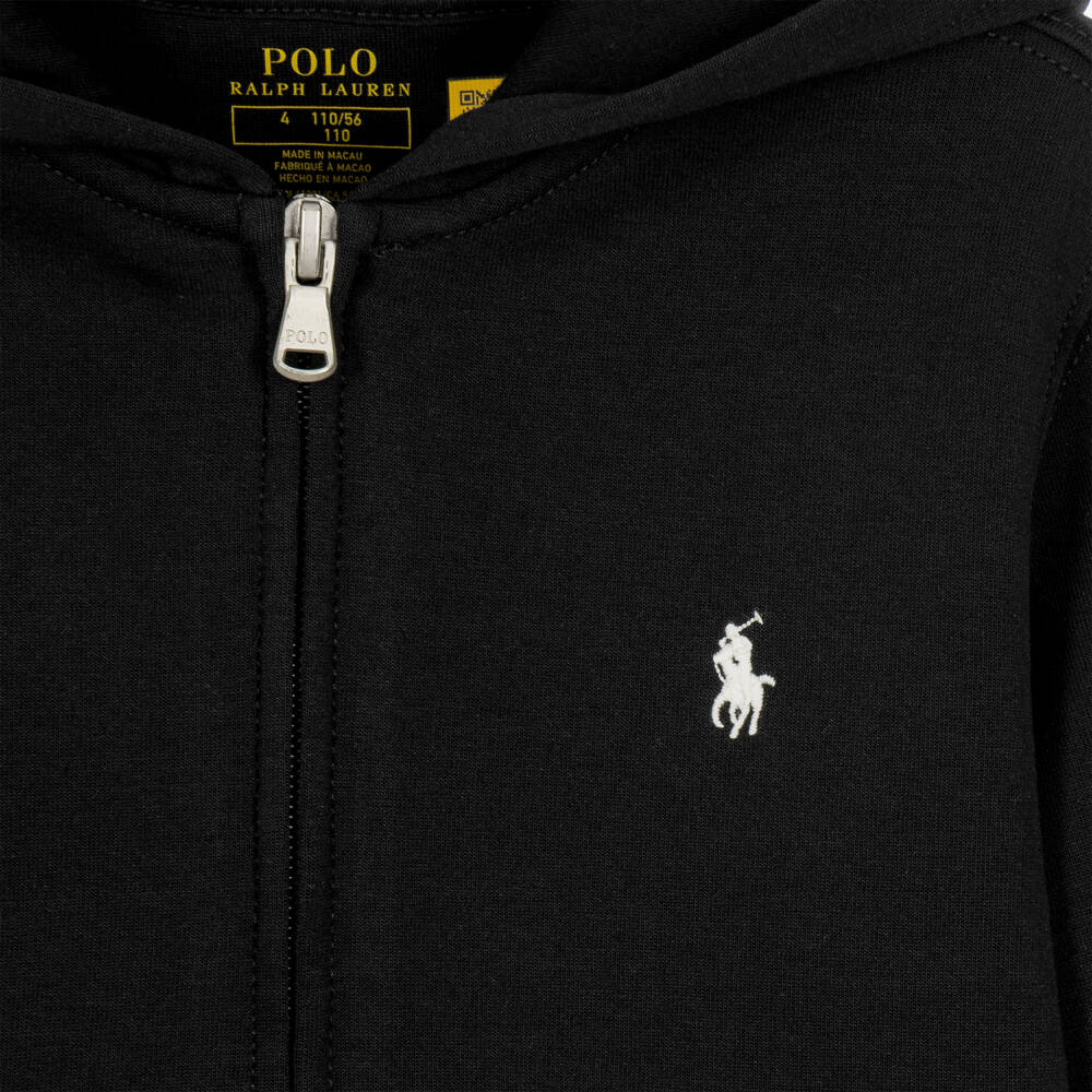 Ralph Lauren-Boys Black Hooded Zip-Up Top | Childrensalon