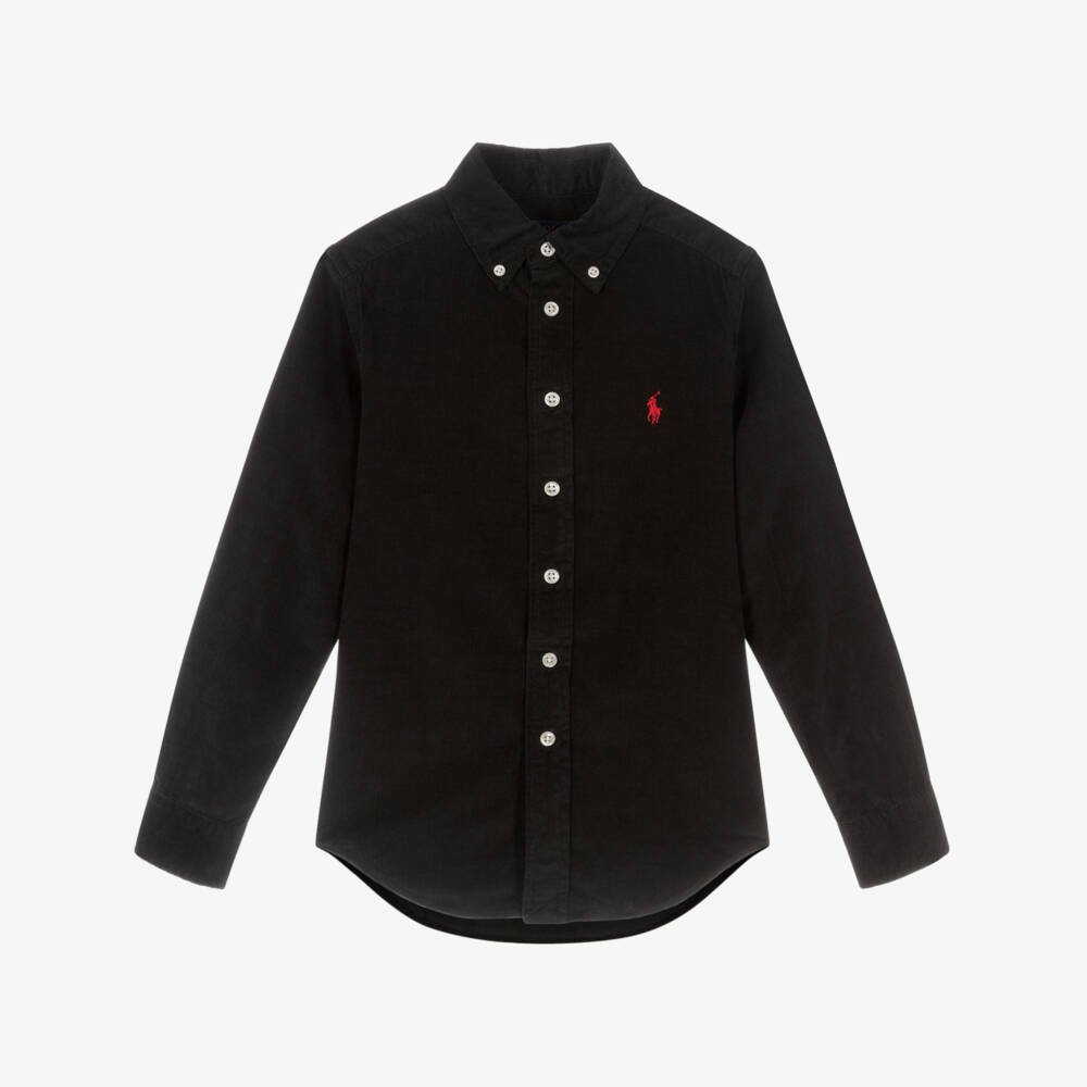 Ralph Lauren-Boys Black Needlecord Shirt with Red Pony Logo | Childrensalon