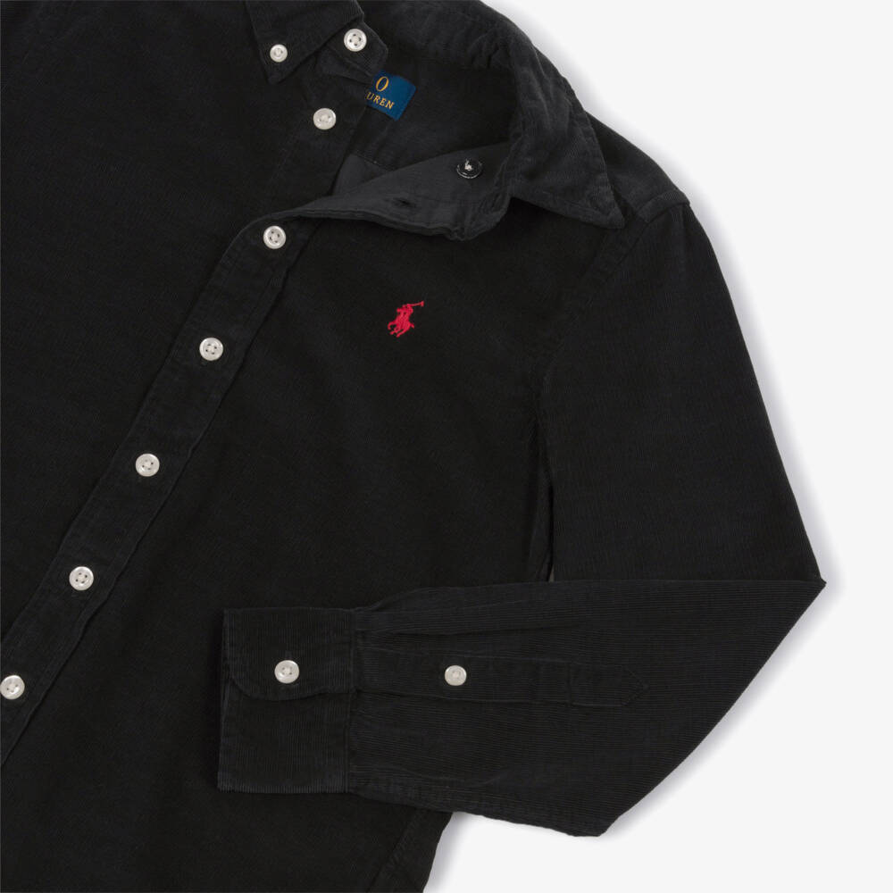 Ralph Lauren-Boys Black Needlecord Shirt with Red Pony Logo | Childrensalon