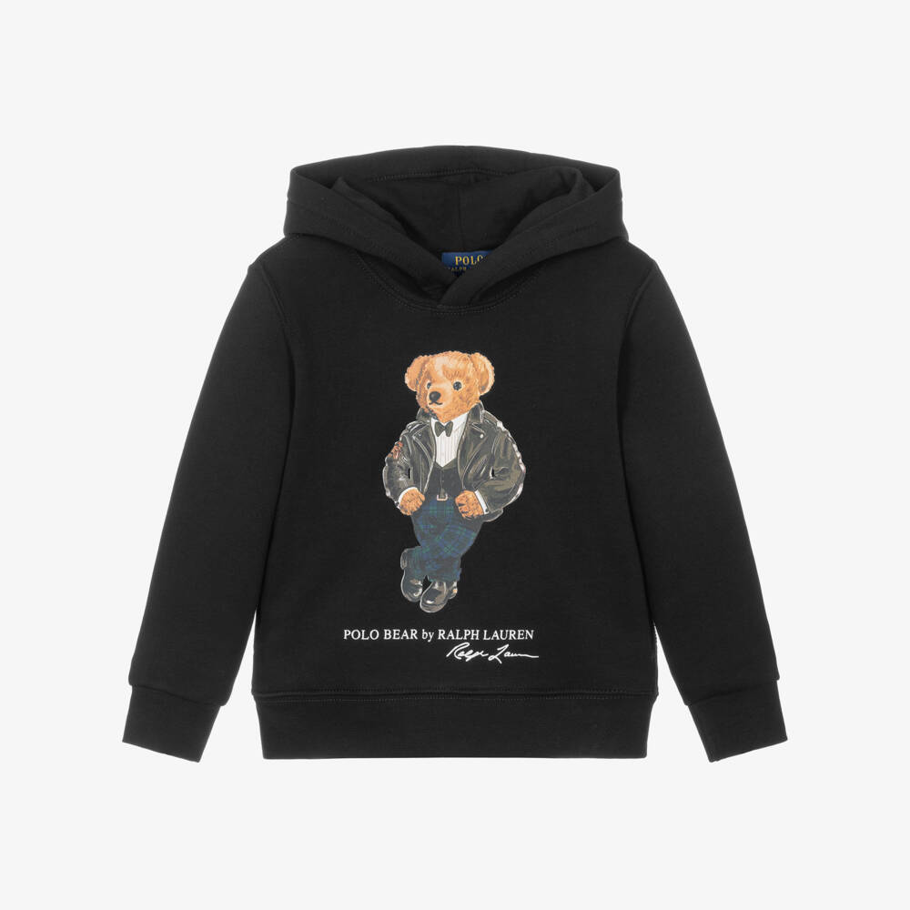Ralph Lauren-Boys Black Polo Bear Jersey Hoodie | Childrensalon