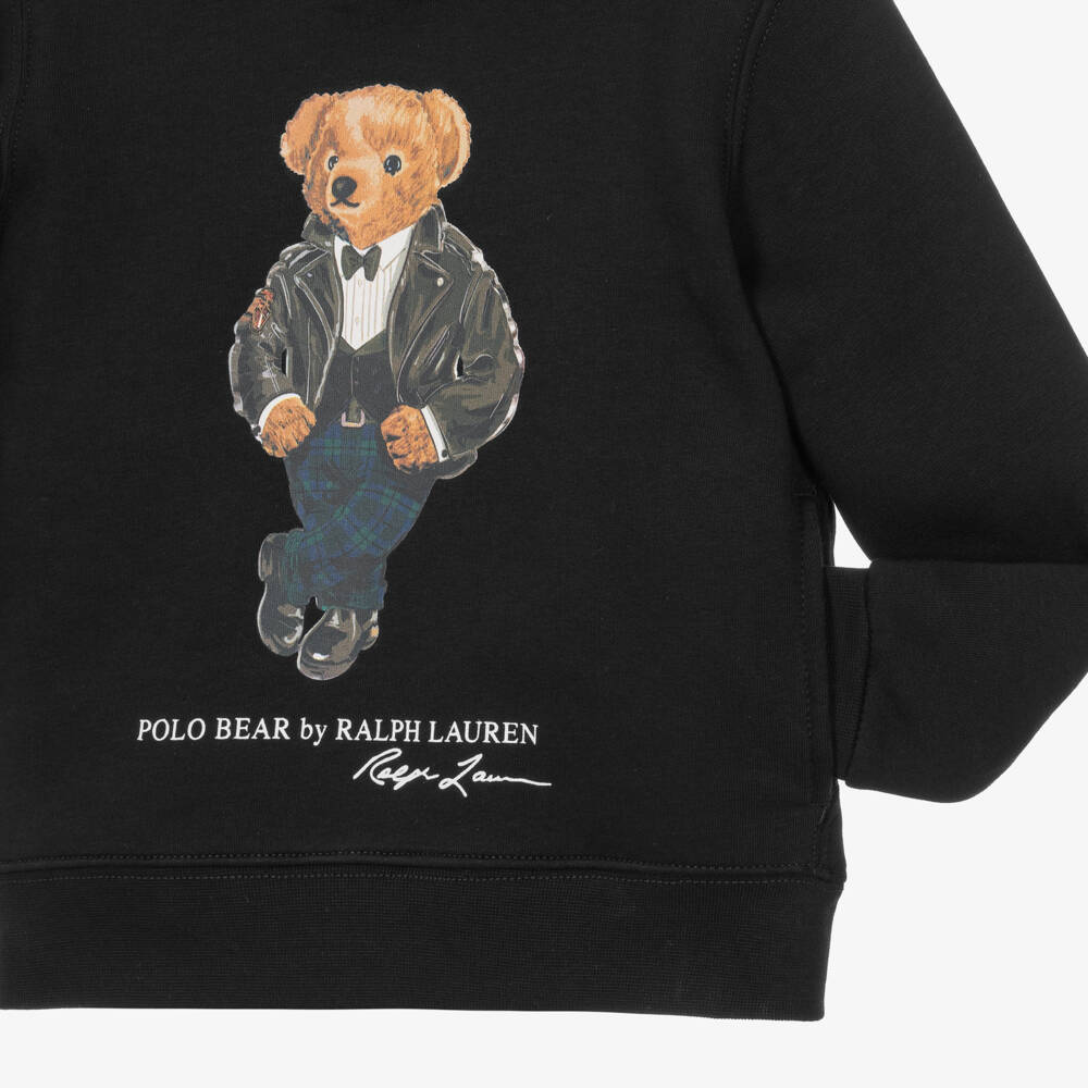 Ralph Lauren-Boys Black Polo Bear Jersey Hoodie | Childrensalon