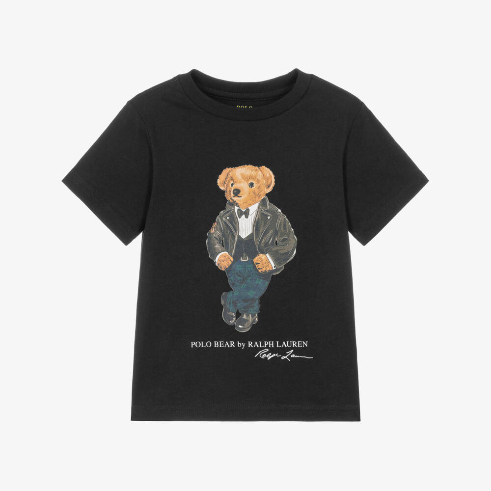 Ralph Lauren-Boys Black Polo Bear T-Shirt in Cotton Jersey | Childrensalon