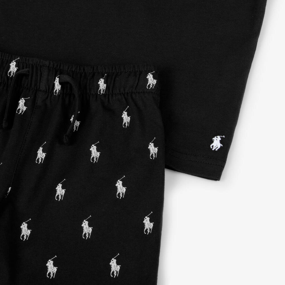 Ralph Lauren-بيجاما بشعار الحصان قطن لون أسود | Childrensalon