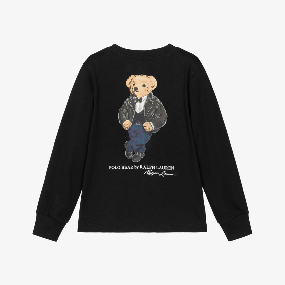 Ralph Lauren-Boys Black Top with Polo Bear Print | Childrensalon