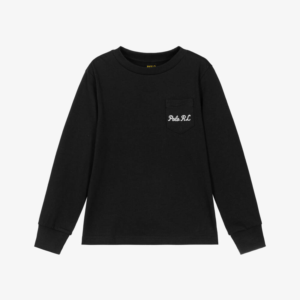Ralph Lauren-Boys Black Top with Polo Bear Print | Childrensalon