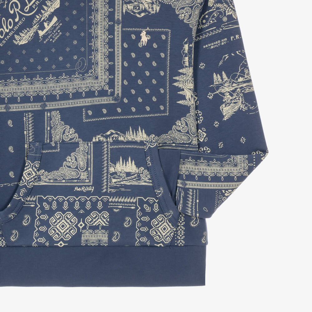 Ralph Lauren-Boys Blue Bandanna Print Cotton Hoodie | Childrensalon