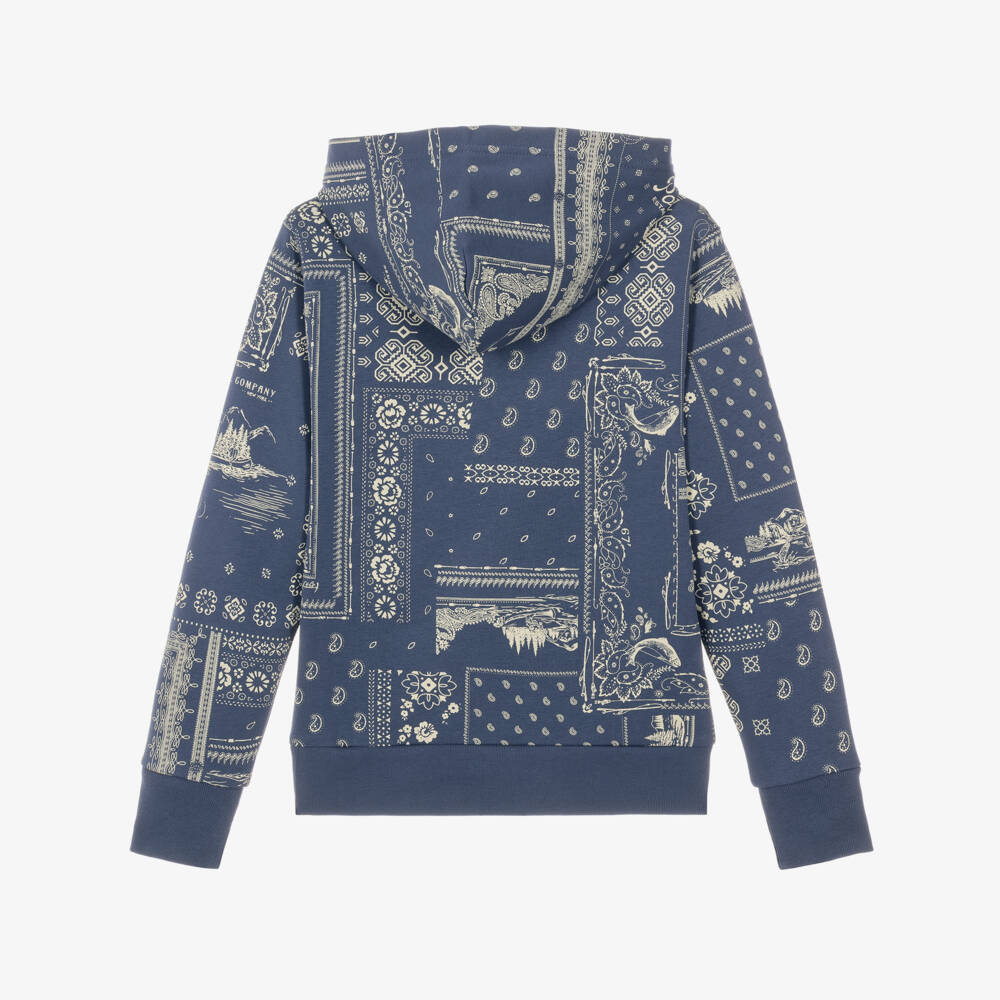 Ralph Lauren-Boys Blue Bandanna Print Cotton Hoodie | Childrensalon