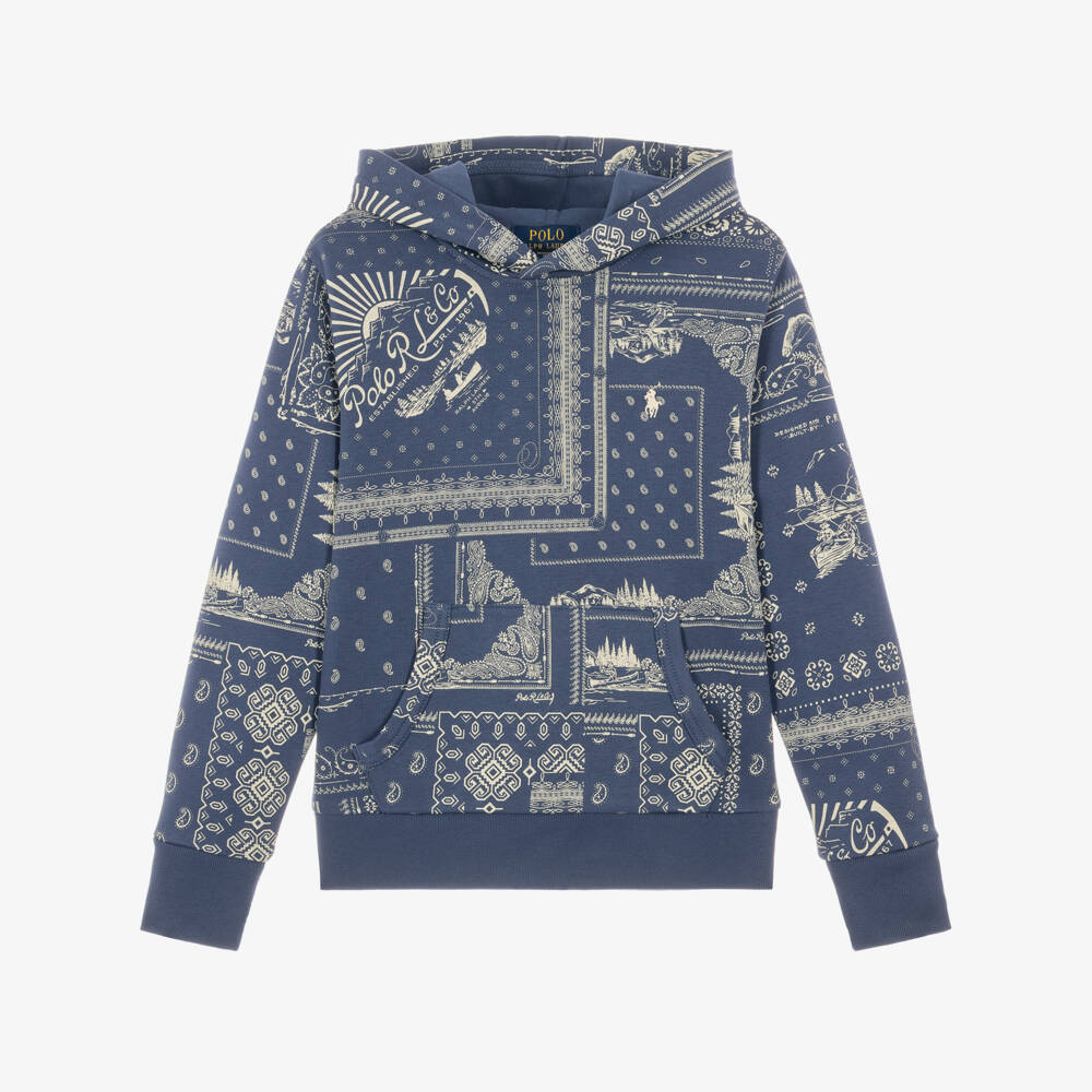 Ralph Lauren-Boys Blue Bandanna Print Cotton Hoodie | Childrensalon