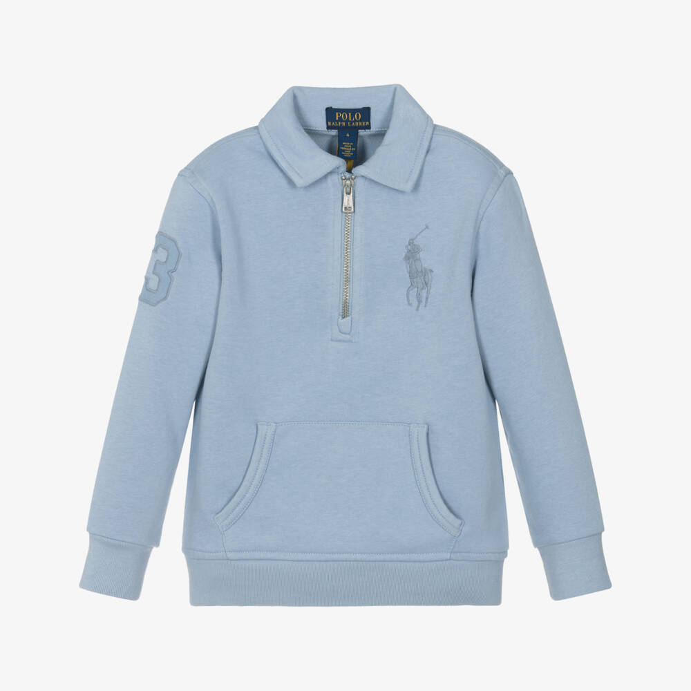 Ralph Lauren-Boys Blue Big Pony Quarter Zip Sweatshirt | Childrensalon