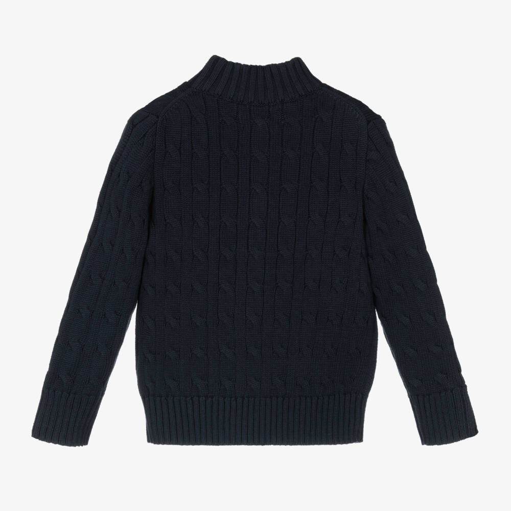 Ralph Lauren-Boys Blue Cable Knit Quarter-Zip Sweater | Childrensalon