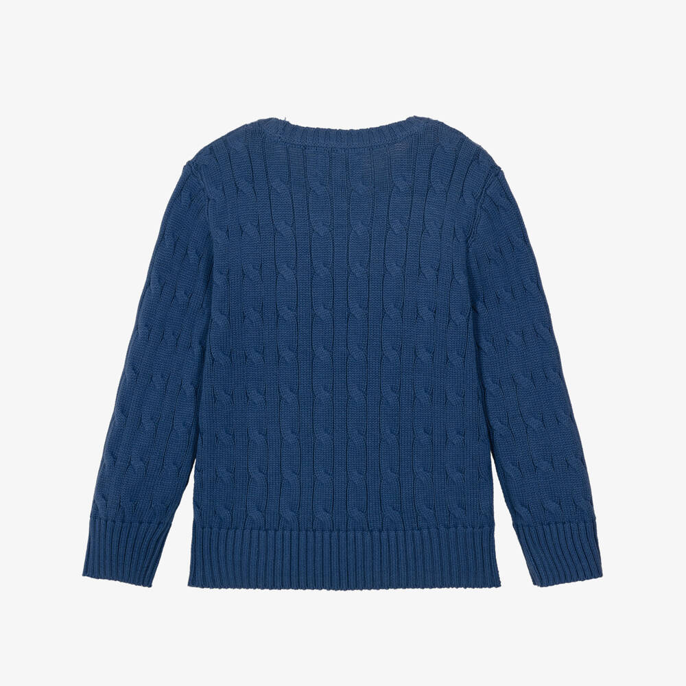 Ralph Lauren-Boys Blue Cable Knit Sweater with Crew Neck | Childrensalon