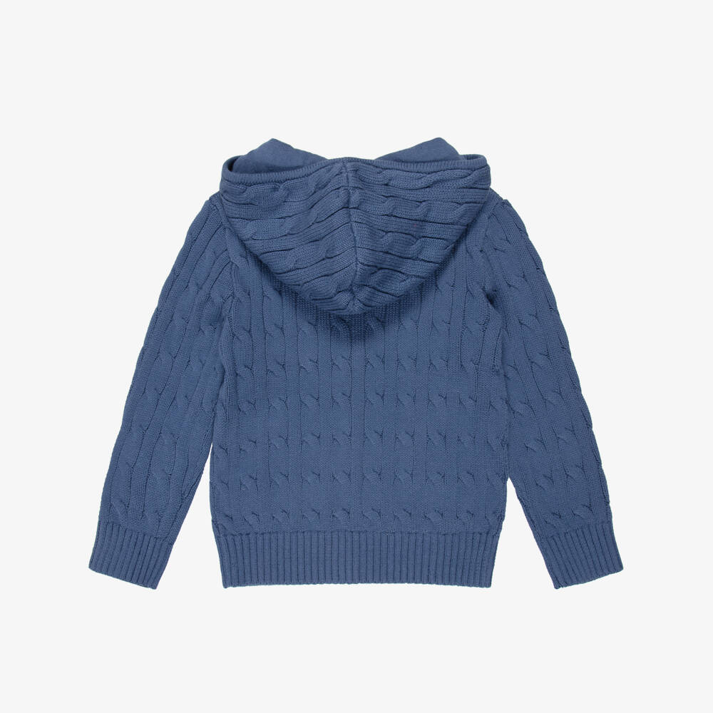 Ralph Lauren-Boys Blue Cable-Knit Zip-Up Hoodie | Childrensalon