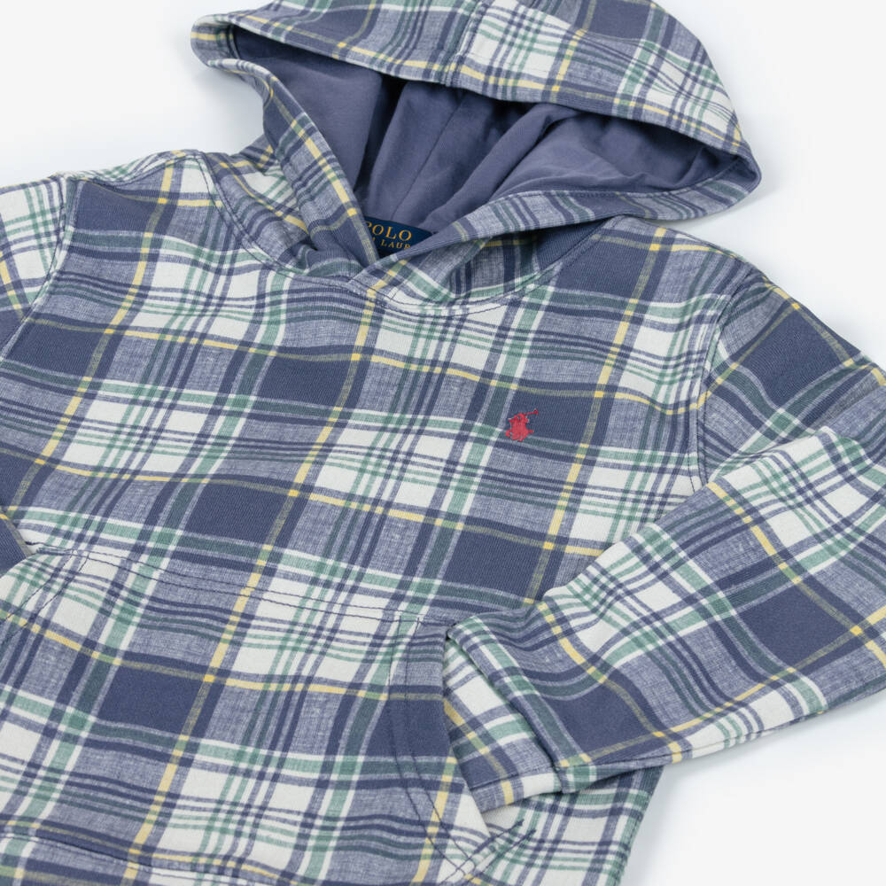 Ralph Lauren-Boys Blue Check Cotton Hoodie | Childrensalon