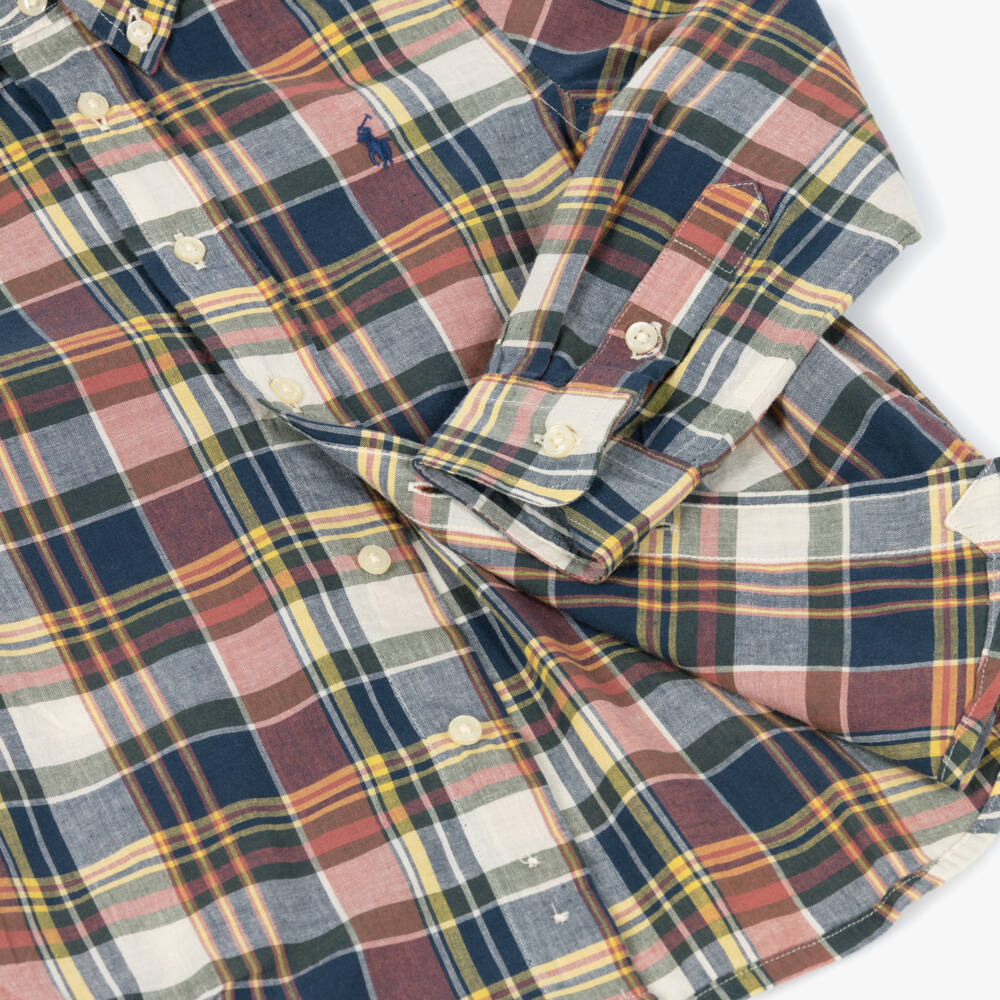 Ralph Lauren-Boys Blue Check Madras Cotton Shirt | Childrensalon