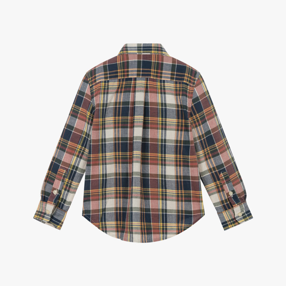 Ralph Lauren-Boys Blue Check Madras Cotton Shirt | Childrensalon