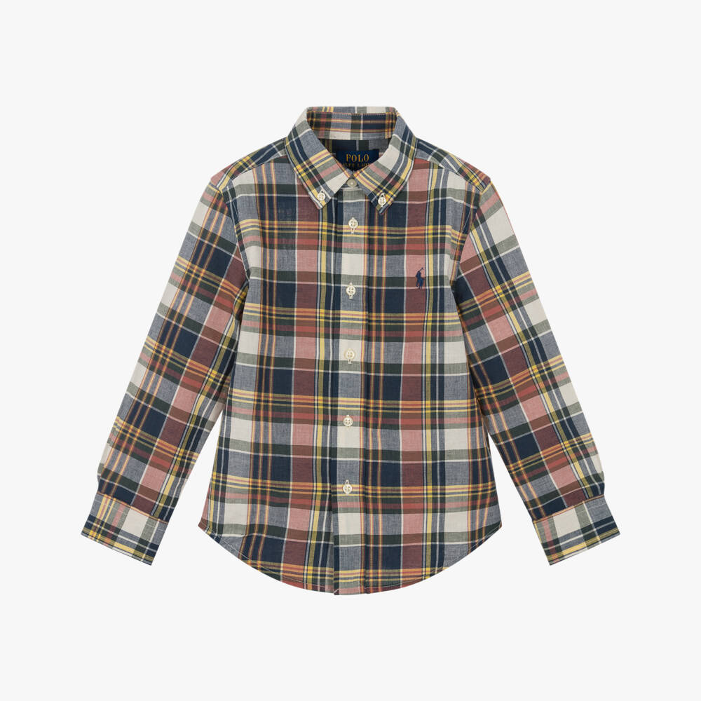 Ralph Lauren-Boys Blue Check Madras Cotton Shirt | Childrensalon