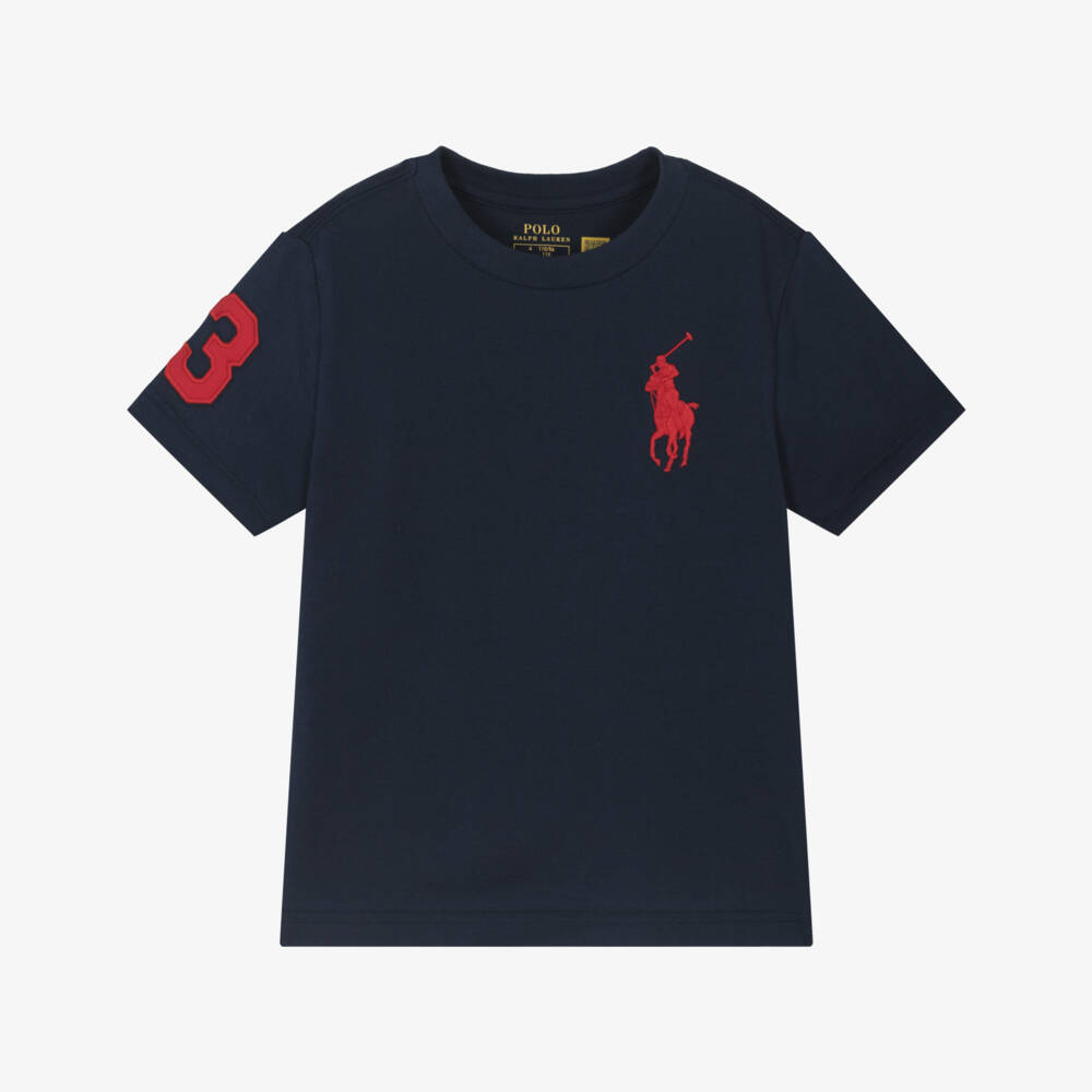 Ralph Lauren-Boys Blue Cotton Big Pony T-Shirt | Childrensalon